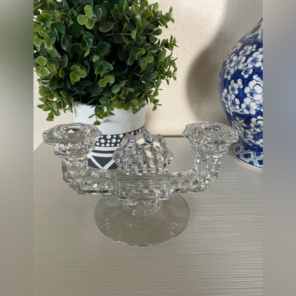 Elegant Fostoria American Triple Light Candlestick Holder